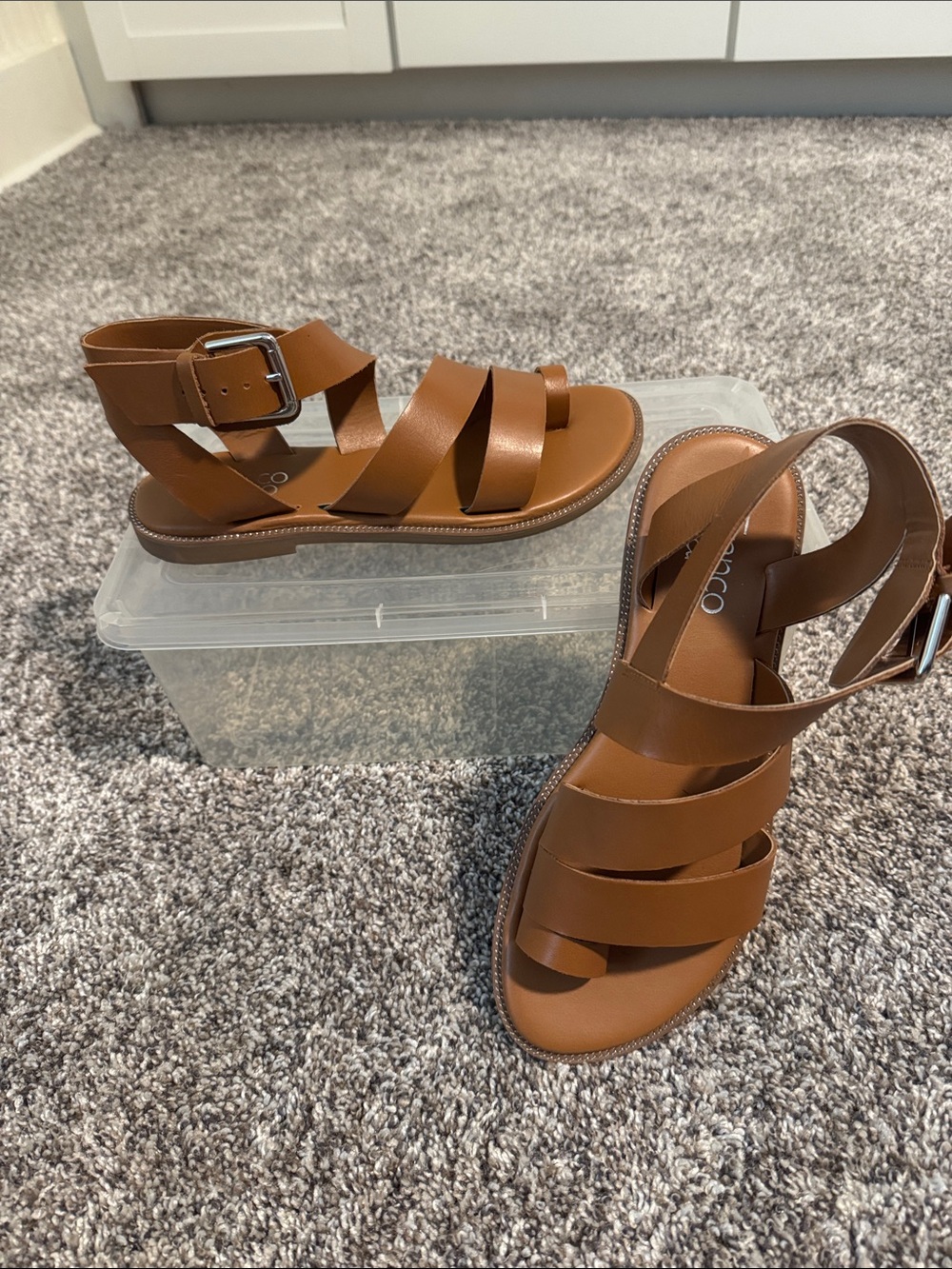 Franco Sarto Cognac Brown Strappy Ankle-Buckle Sandals